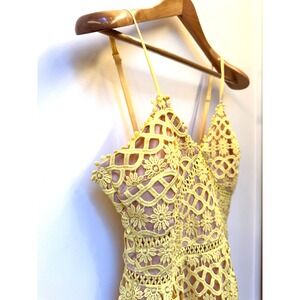 Lulus NWT Yellow Crochet Ruffle Mini Dress Cocktail Holiday Wedding NYE Size S